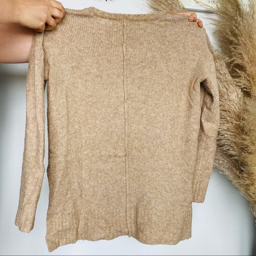 ANN TAYLOR LOFT Cream Tan Beige Scoop Neck Side Slit Pullover Knit Sweater S - Picture 6 of 7